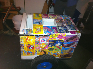 Cart with stickers before